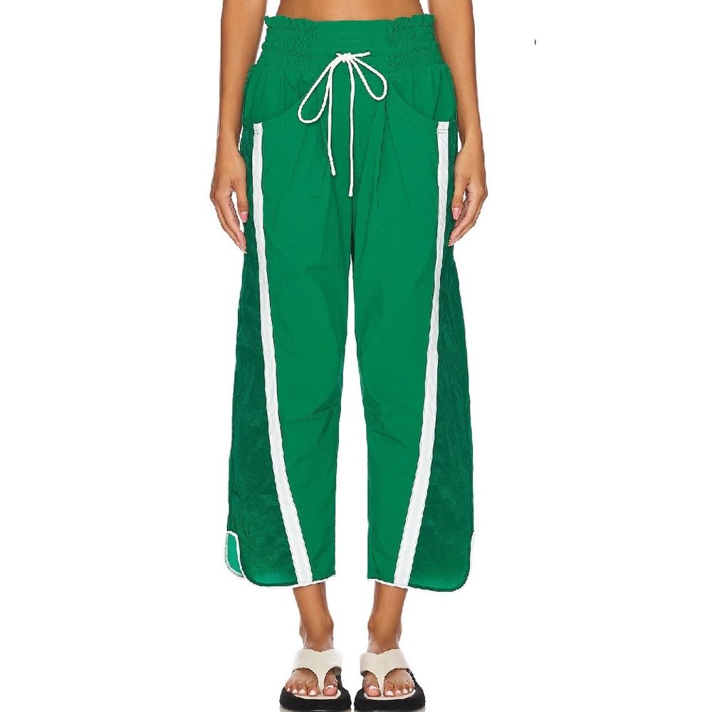Free People FP Movement Hot Shot Track Pants Athleisure Green White Stripe XS